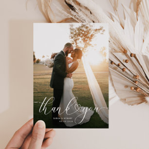 charmant script moderne mariage merci carte photo