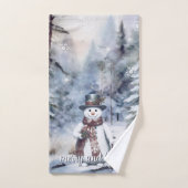 Charmant Snowman Aquarelle Forêt d'hiver (Serviette à main)