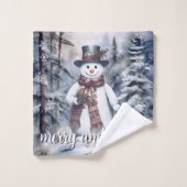 Charmant Snowman Aquarelle Forêt d'hiver (Gant de toilette)