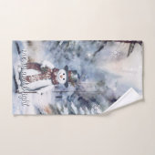 Charmant Snowman Aquarelle Forêt d'hiver (Serviette à main)