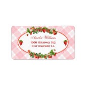 Charmant Strawberry Pink Gingham Baby shower Etiket (Voorkant)