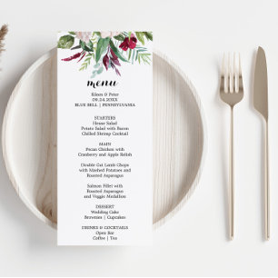 Charmant Tropisch Bloemen Groen Diner Menu Kaart