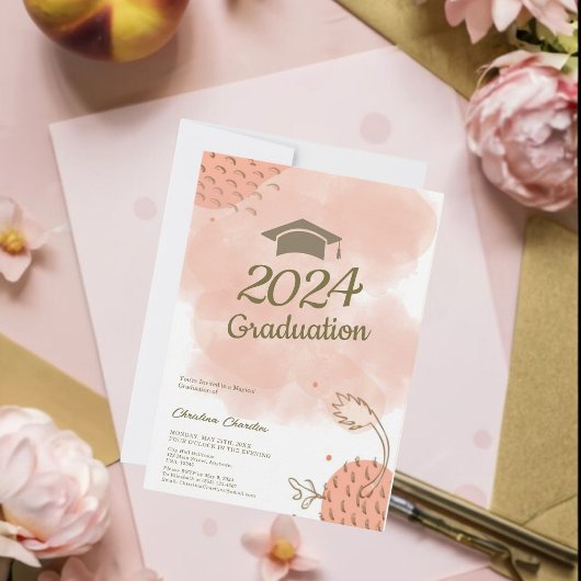 Charmant Unique Fuzz Peach Invitation de graduatio