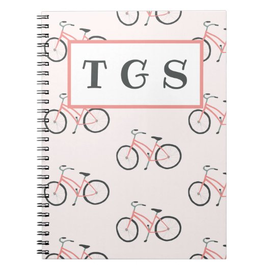 Charmant vélo rose pâle carnet monogramme (Devant)