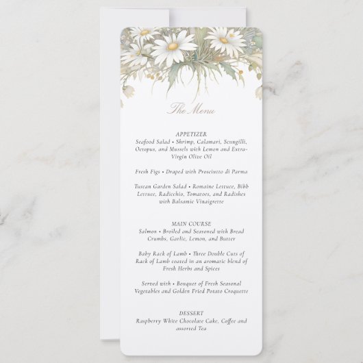 Charmant Wild Daisy Wedding Menu Delicate Bloemen Kaart (Voorkant)