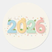 Charmante 2026 nummers in pastel papier cutout sti ronde sticker (Voorkant)