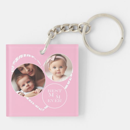 Charmante 6-foto "Beste moeder ooit" Roze, Wit Har Sleutelhanger (Achterkant)