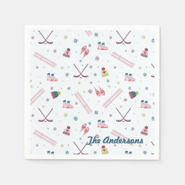 Charmante aangepaste wintersport roze blauw servet