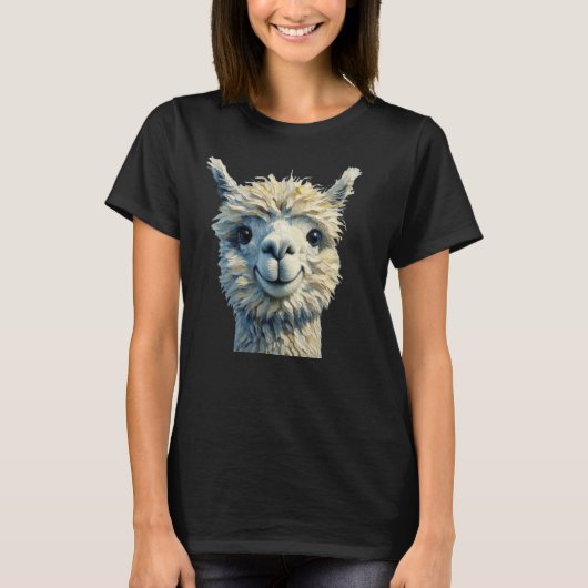 Charmante Alpaca T-Shirt Olieverfstijl (Voorkant)