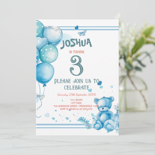 Charmante ballonnen en Teddy Bear verjaardagsfeest Kaart (Staand voorkant)