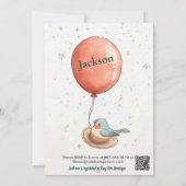 Charmante Ballonverjaardag - Schattigee Vogel Rode Kaart (Achterkant)