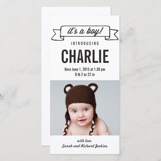 Charmante Banner Baby Boy Geboorteaankondiging Aankondiging (Voorkant / Achterkant)