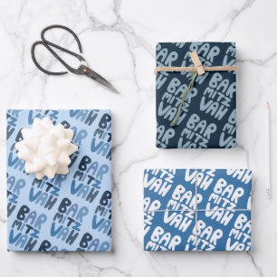 Charmante Bar Mitzvah Handlettering Joods Blauw Pl Inpakpapier Vel