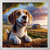 Charmante Beagle in een rustieke landschap Poster (Voorkant)