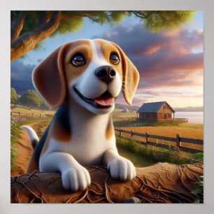 Charmante Beagle in een rustieke landschap Poster