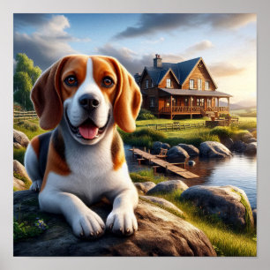 Charmante Beagle in een rustieke landschap Poster
