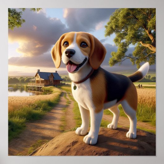 Charmante Beagle in een rustieke landschap Poster (Voorkant)
