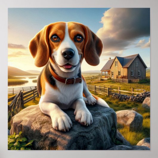 Charmante Beagle in een rustieke landschap Poster (Voorkant)