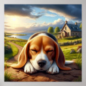 Charmante Beagle in een rustieke landschap Poster (Voorkant)