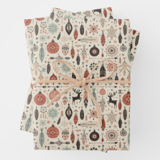 Charmante Beige Kerstveren en rendieren Inpakpapier Vel