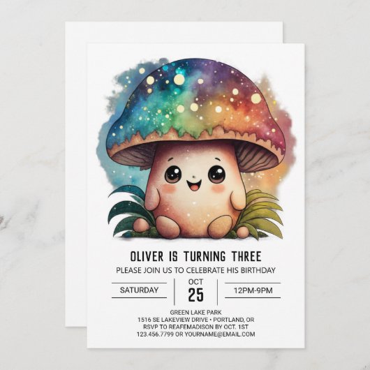 Charmante bewerkbare paddenstoel Verjaardag uitnod Kaart (Voorkant / Achterkant)
