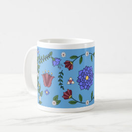 Charmante Blauwe en Bloemen Folk Art Mok
