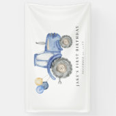 Charmante blauwe tractor verjaardag spandoek (Verticaal)