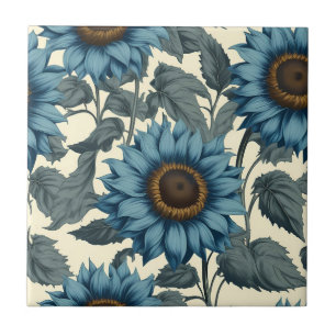 Charmante blauwe zonnebloemen  tegeltje