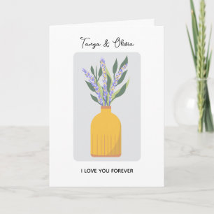 Charmante bloemenvase ontwerp met lavendel kaart