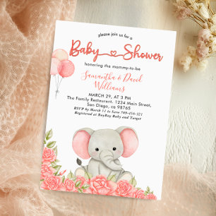 Charmante Blush Elephant Baby shower uitnodiging