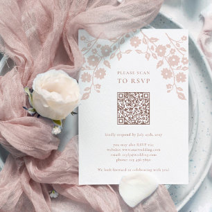 Charmante Blush Folk Flowers Floral QR Code RSVP Kaartje
