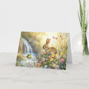 Charmante Bunny & Frog Watercolor-stijl Bedankkaart
