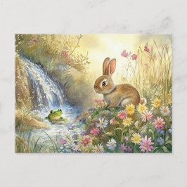 Charmante Bunny & Frog Watercolor-stijl Briefkaart
