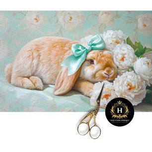 Charmante Bunny met Mint Bow & Peonies Decoupage Tissuepapier