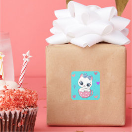 Charmante Cat Sticker: Perfect voor kattenliefhebb Vierkante Sticker