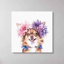 Charmante Chihuahua bloemkroon Waterverf Print#1