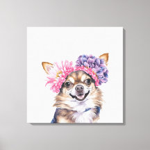 Charmante Chihuahua bloemkroon Waterverf Print#2