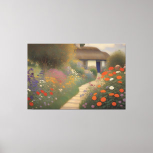 Charmante Cottage Landscape Olieverfschilderij Canvas Afdruk
