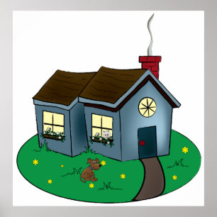 Charmante cottage-stijl huis met tuin poster