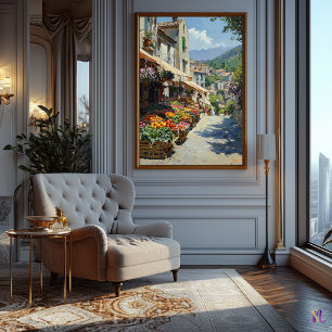 Charmante dorpsmarkt in impressionistische stijl poster