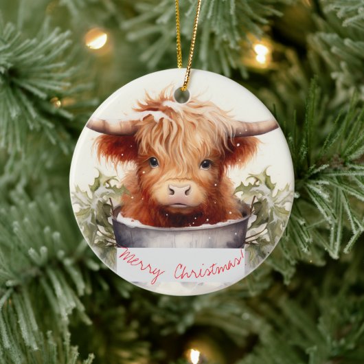Charmante en Schattigee Christmas Highland Koe Keramisch Ornament (Boom)