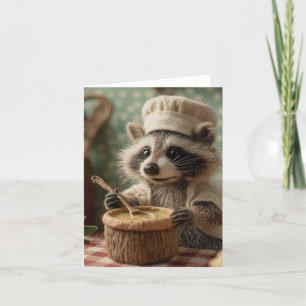 Charmante en Schattigee Raccoon Chef Roeren Een Bo Feestdagen Kaart