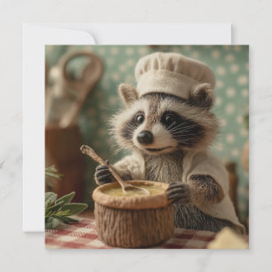 Charmante en Schattigee Raccoon Chef Roeren Een Bo Feestdagenkaart