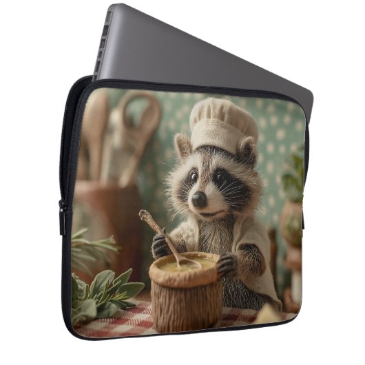 Charmante en Schattigee Raccoon Chef Roeren Een Bo Laptop Sleeve (Voorkant Rechts)