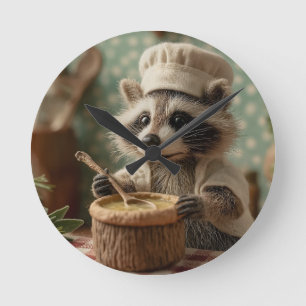 Charmante en Schattigee Raccoon Chef Roeren Een Bo Ronde Klok