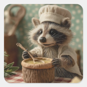 Charmante en Schattigee Raccoon Chef Roeren Een Bo Vierkante Sticker