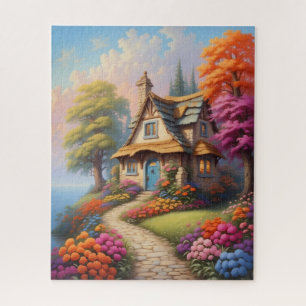 Charmante fantasie huisje illustratie legpuzzel