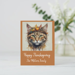 Charmante feestelijke Thanksgiving Cat in Disguise Feestdagenkaart
