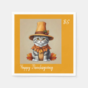 Charmante feestelijke Thanksgiving Cat in Disguise Servet