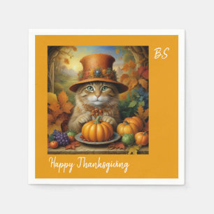 Charmante feestelijke Thanksgiving Cat in Disguise Servet